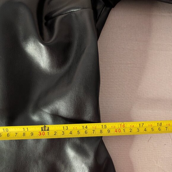 Y2K Inspired Black Faux Leather Mini Dress Size Small Puffy Short Sleeve Lined - Picture 9 of 12